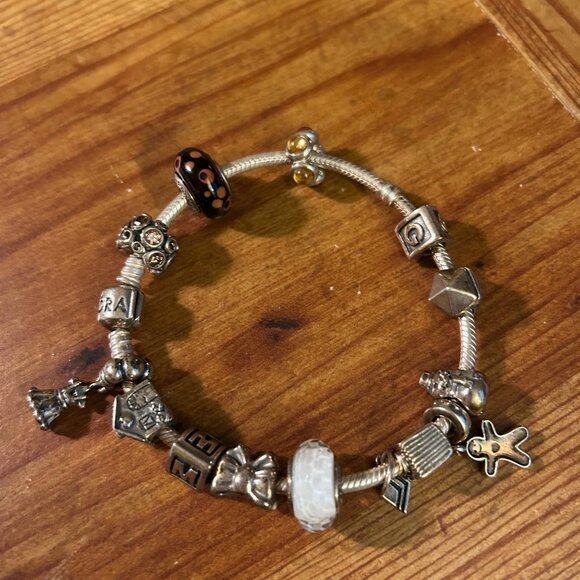 Sliver Pandora Charm Bracelet with 14 Charms - Picture 2 of 4